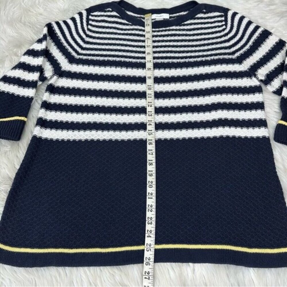 CJ Banks Womens 1X Navy Blue White Striped 100% Cotton 3/4 Sleeve Sweater Top - Picture 10 of 12